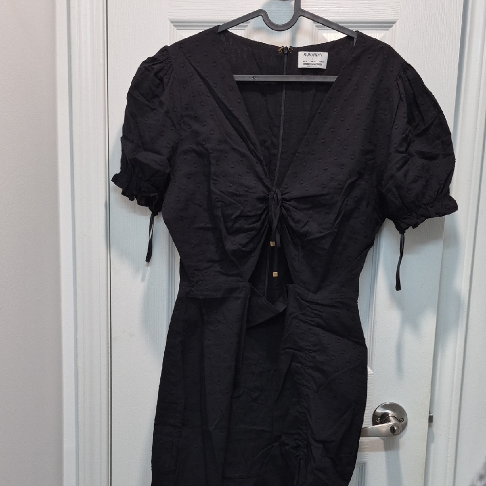 Black Puff Sleeve Dress. Brand: RUNAWAY. Size L / USA 8